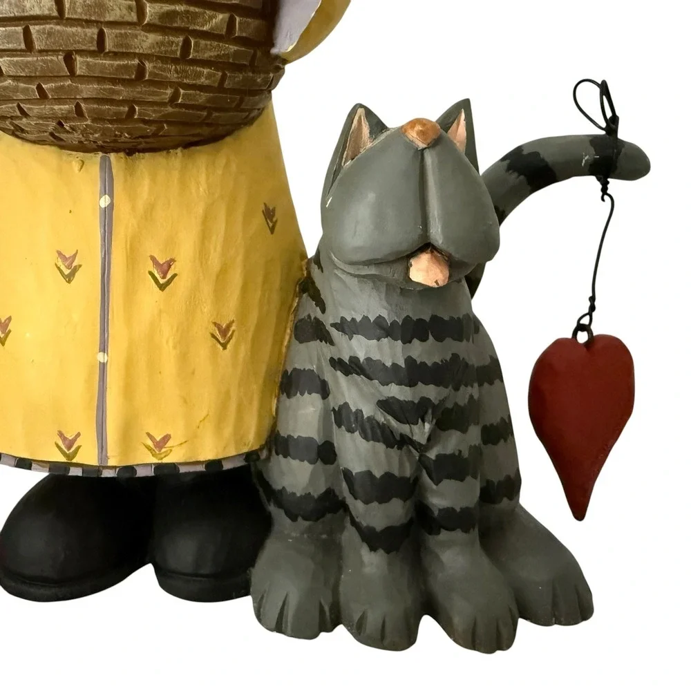 Vtg Williraye Studio Figurine Harvesting Love Yellow Cat Resin Folk Art Mint